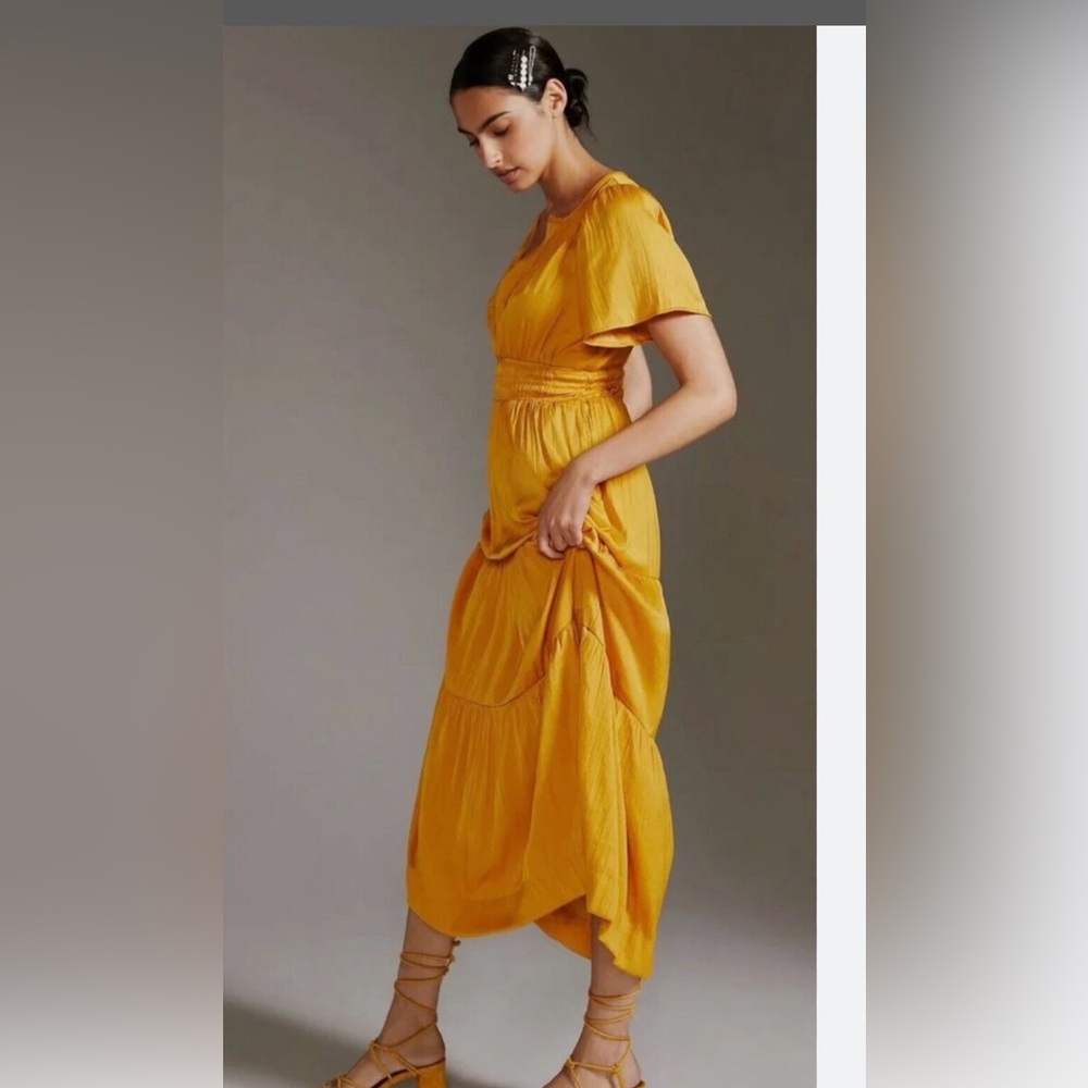 New with tags Anthropologie Silk Dress -beautiful mango colour size XS